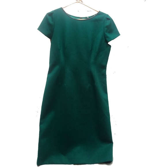 Elie Tahari Green Wool Blend Dress Leather Trim 10 - Picture 4 of 7